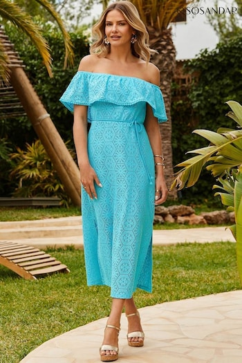 Sosandar Blue Crochet Bardot Maxi Dress (E78085) | £85