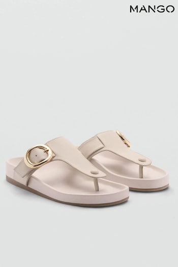 Mango White Buckle Leather Sandals (E78108) | £60