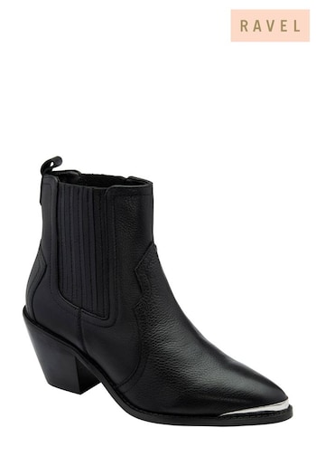 Ravel Black Leather Zip-Up Ankle Boots (E78460) | £90