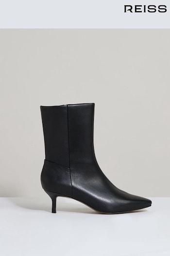 Reiss Black Millie Leather Kitten-Heel Ankle Boots (E78663) | £228