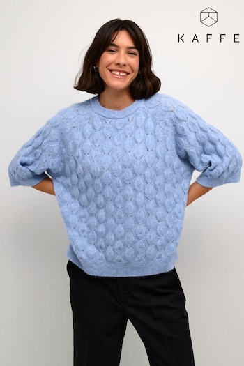 Kaffe Blue Malene Half Sleeve Round Neck Pullover Jumper (E78732) | £50