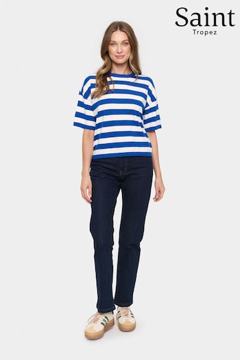 Saint Tropez Blue Fikam Short Sleeve Striped Pullover (E78785) | £50