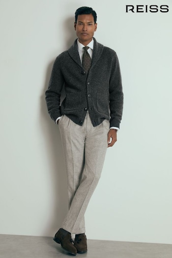 Reiss Charcoal Melange King Atelier Ribbed-Cashmere Cardigan (E79331) | £348