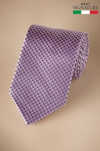 Damson Pink Signature Made In Italy Geometric Design Tie (E79397) | £35