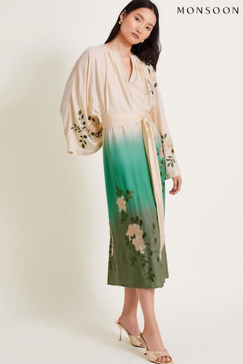 Monsoon Green Florence Ombre Floral Dress (E79419) | £165