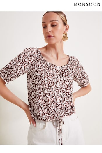 Monsoon Brown Natalia Print Jersey Top (E79423) | £39