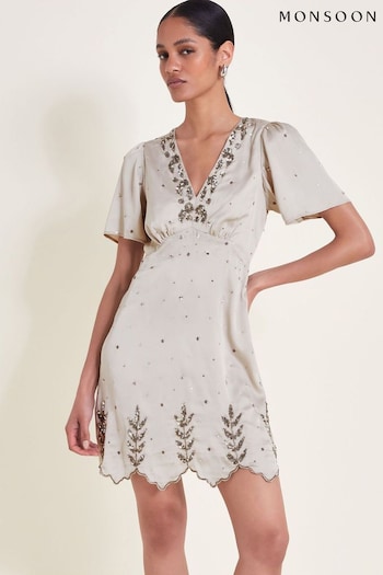 Monsoon Grey Mini Aurora Embellished Dress (E79433) | £150