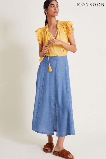 Monsoon Blue Tierra Midi Skirt (E79454) | £26