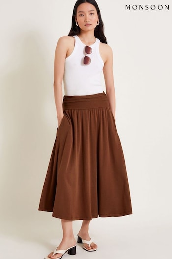 Monsoon Brown Jourdana Jersey Midi Skirt (E79469) | £55