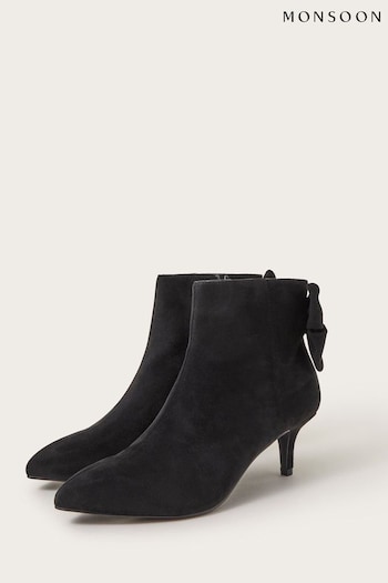 Monsoon Black Evie Kitten Heel Bow Boots (E79473) | £85