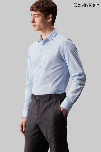 Calvin Plus Klein Blue Poplin Stretch Slim Casual Shirt (E79503) | £85