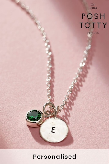 Posh Totty Designs Personalise Gold Tone Birthstone & Initial Disc Charm Necklace (E79770) | £55