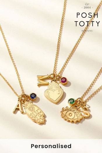 Posh Totty Designs Gold Tone Personalised Talisman Charm Necklace (E79774) | £85