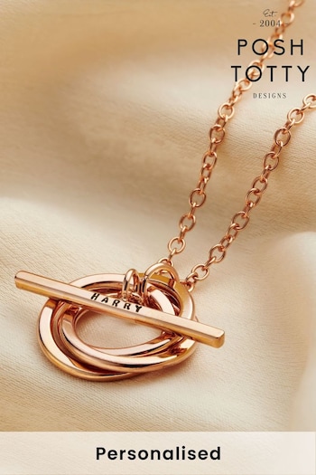 Posh Totty Designs Gold Tone Personalised Russian Ring T Bar Lariat Necklace (E79784) | £145