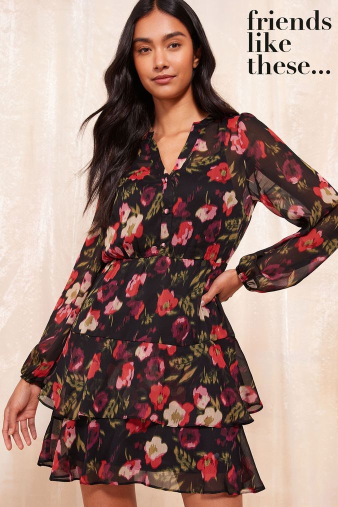 Black floral dress next cheap