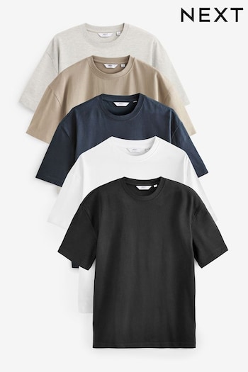 Black/White/Navy/Stone/Grey Heavyweight T-Shirts 5 Pack (E80051) | £70