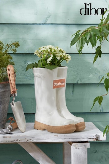 Large White Personalised Welly Boots Planter by Dibor (E80055) | £35