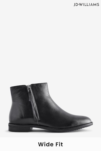 JD Williams Black Leather Side Zip boots Hierro In Wide Fit (E80268) | £62