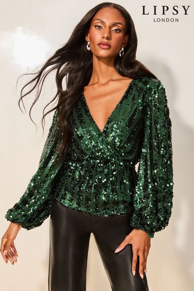 Dark green sequin top shop