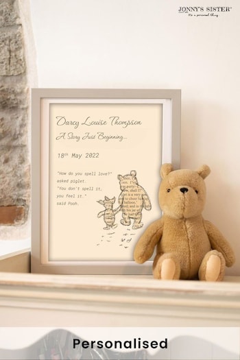 Grey Personalised Winnie The Pooh Picture Frame Nursery Print by Jonnys Sister (E80676) | £36