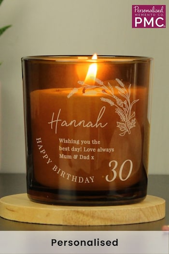 Personalised Birthday Amber Glass Candle by PMC (E80792) | £14