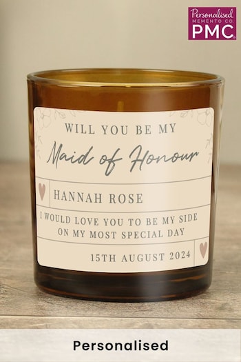 Personalised Wedding Party Amber Glass Candle by PMC (E80794) | £14