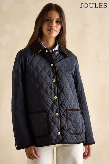 Joules Quinn Navy Showerproof Diamond Quilted Coat (E80835) | £109