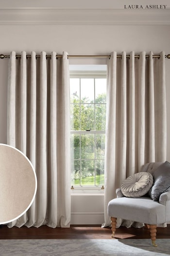 Laura Ashley Natural Middleton Velvet Made to Measure Curtains (E80853) | £100