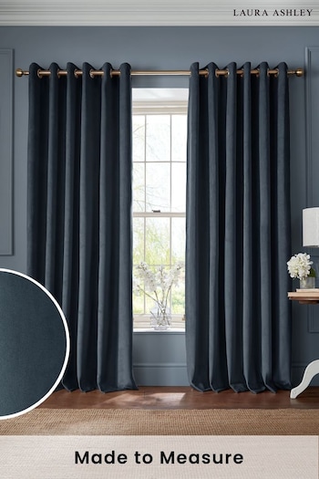 Laura Ashley Midnight Seaspray Blue Middleton Velvet Made to Measure Curtains (E80855) | £100