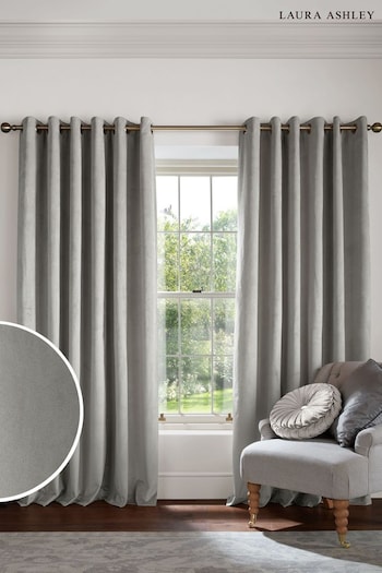 Laura Ashley Pale French Grey Middleton Velvet Made to Measure Curtains (E80858) | £100