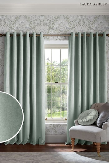 Laura Ashley Sage Green Middleton Velvet Made to Measure Curtains (E80864) | £100