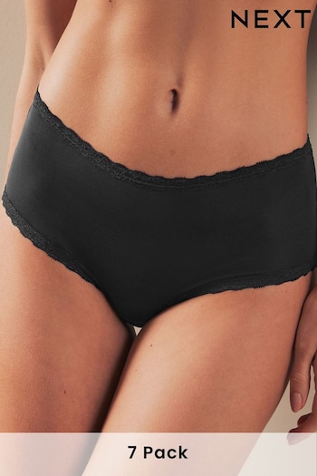 Black Midi Microfibre and Lace Trim Knickers 7 Pack (E81135) | £26