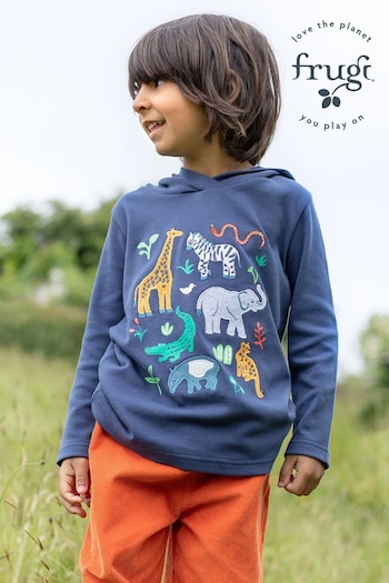 Frugi Greca-tryk Blue Animals Hoodies (E81605) | £28 - £30