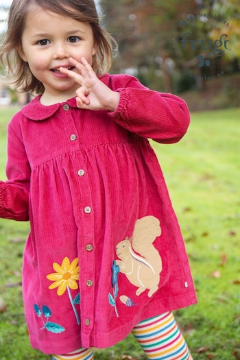 Frugi Girls Pink Cordurroy Embroided Dress (E81625) | £38 - £42