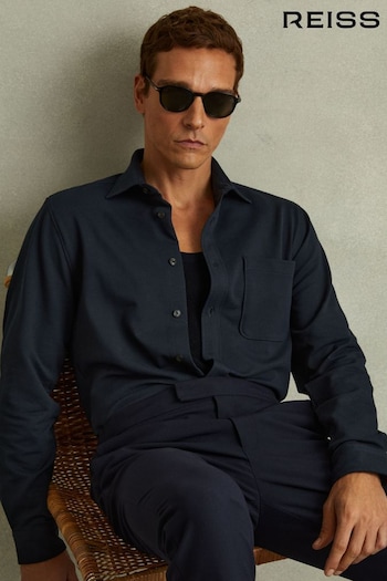 Reiss Navy Kappo Cotton Blend Twill Overshirt (E81711) | £110