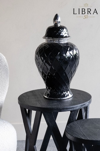 Libra Interiors Black and Silver Mayfair Ceramic Ginger Jar (E82603) | £89