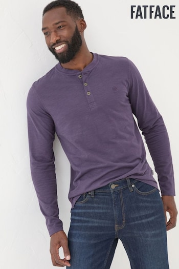 FatFace Woodside Purple Long Sleeve Henley T Shirt (E82754) | £32.50