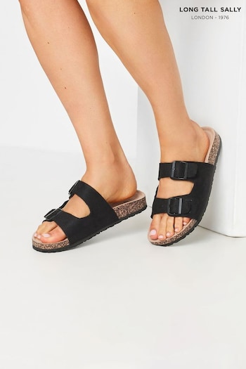 Long Tall Sally Black Leopard Moulded Footbed Sandals In Standard Fit (E82912) | £30