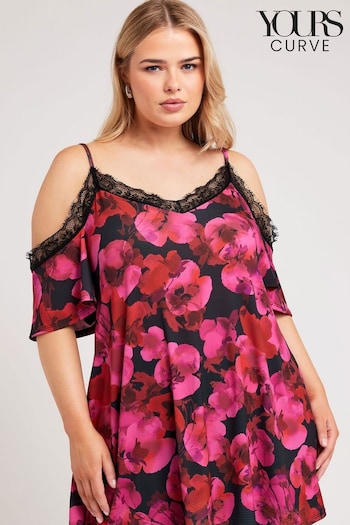 Yours Curve Pink/Black Lace Cold Shoulder Swing Top (E82923) | £36