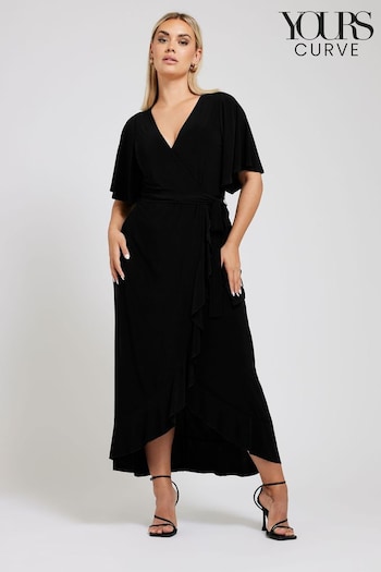 Yours Curve Black Ruffle Hem Wrap Dress (E83024) | £50