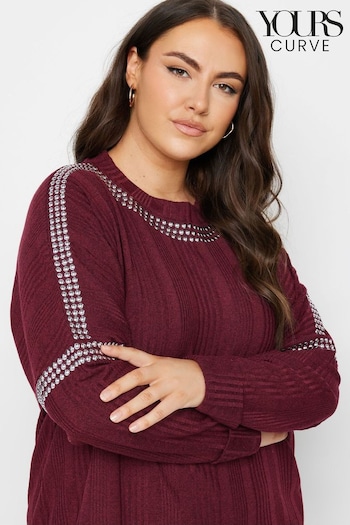 Yours Curve Red Studded Neckline Embellished Jumper (E83029) | £34