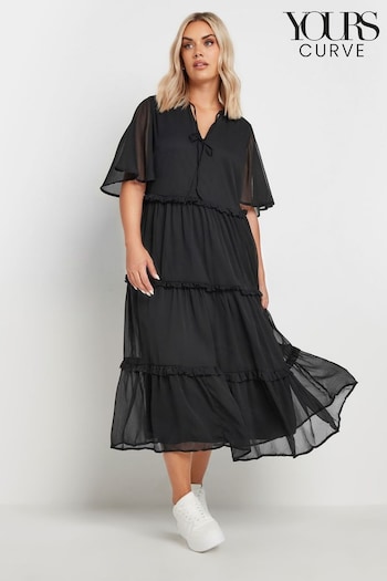 Yours Curve Black Chiffon Tiered Dress (E83041) | £34