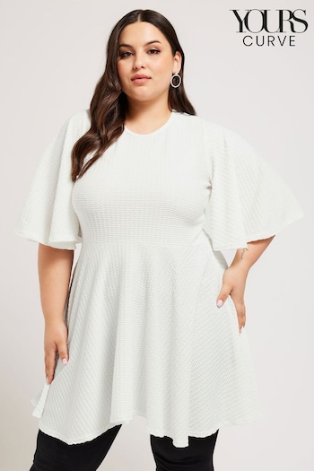 Yours Curve White Jaquard Peplum Angel Sleeve Top (E83054) | £29