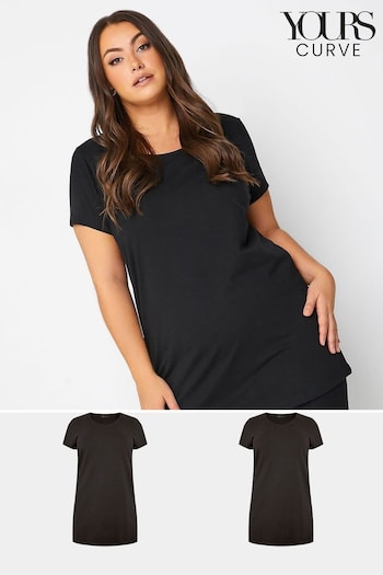 Yours Curve Black Longline T-Shirts 2 Pack (E83071) | £27