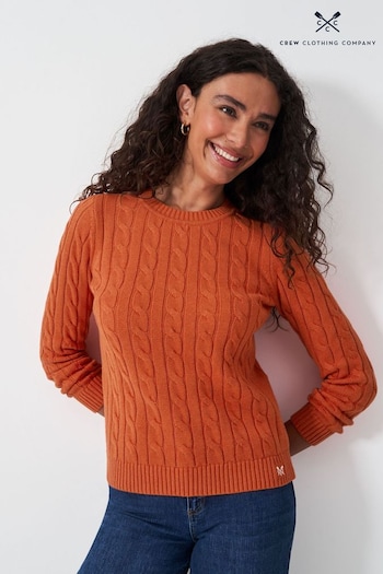 Crew Clothing Company Orange Chunky Cable Knit Crew Neck Jumper (E83529) | £59