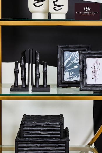 Fifty Five South Set of 2 Black Hiba Bamboo Effect Bookends (E83639) | £90