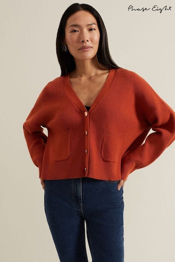 Phase Eight Orange Anna Button Ribbed Cardigan (E83824) | £79