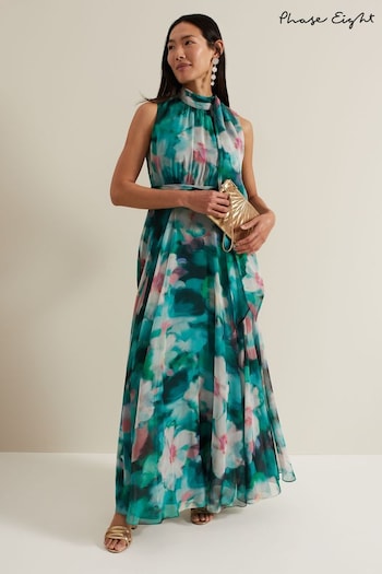 Phase Eight Green Lucinda Chiffon Print Maxi Dress (E83827) | £179