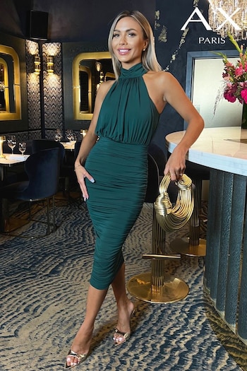 AX Paris Green Halter Neck Ruched Bodycon Midi Dress (E84074) | £50