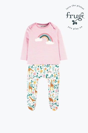 Frugi Girls Pink Stripe Easy Dressing Babygrow (E84110) | £28